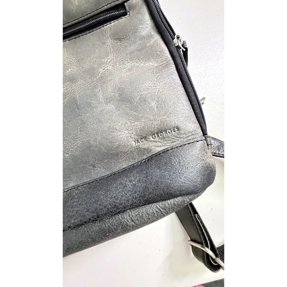 Jack Georges Gray Voyager Distressed Leather Backpack Purse‎ Small Organizer USA